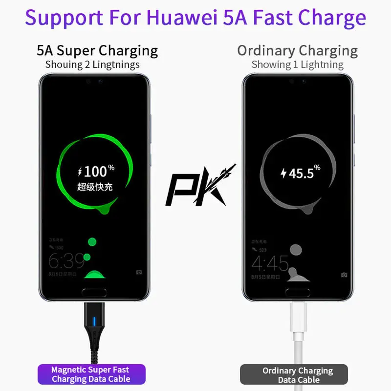Магнитный USB C зарядный кабель 5A type C супер быстрый зарядный кабель передачи данных для huawei P20 Lite Plus mate 20 Pro Honor 10
