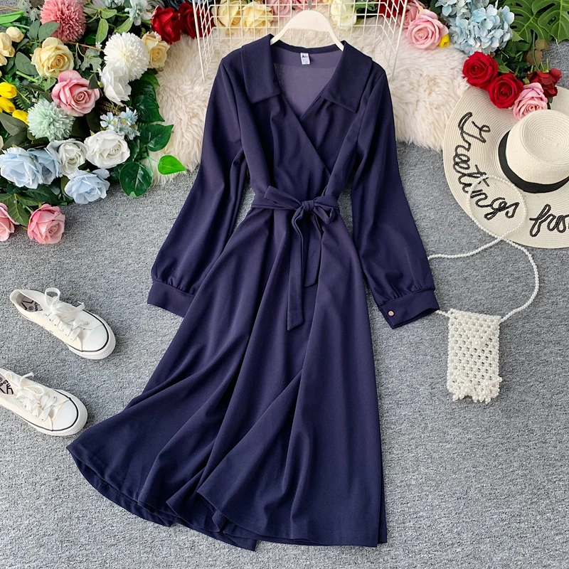 New Korean version Spring Summer Women Dress Solid Color Temperament Large Size elegant Dress Female cc1631