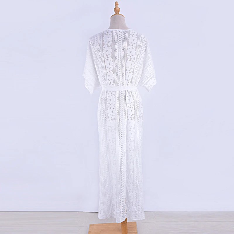 Everkaki Boho кружево вышивка макси платья женские прозрачные пояса Твердые белые элегантные женское длинное платье женские Осень новинка