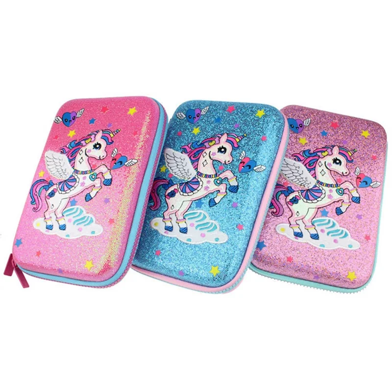 

Kawaii Pencil Case Girl Cartoon School Pen Box Unicorn Bright Powder Stationery Box Big Pen Case EVA Back To School Supplies