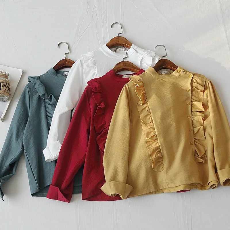 Corduroy Shirt Women Oversize Long Sleeve Womens Blouses And Tops 2020 Spring Autumn Ruffle White blouses |