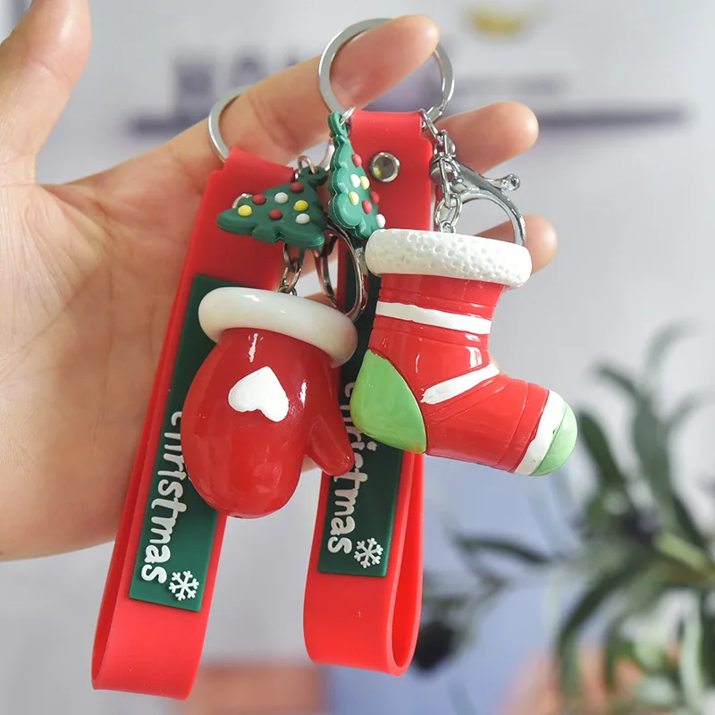 

New Christmas Hat Key Chains Popular Christmas Gift Snowman And Trees Fashion Shoe Glove Keychain Cartoon Resin Santa Key Rings