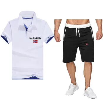 

Summer Men Short Sleeve Polo Shirt Polo + Shorts Suit Men Plain Pullover Breathable Crop Top 2 Piece Set Men Sportswear