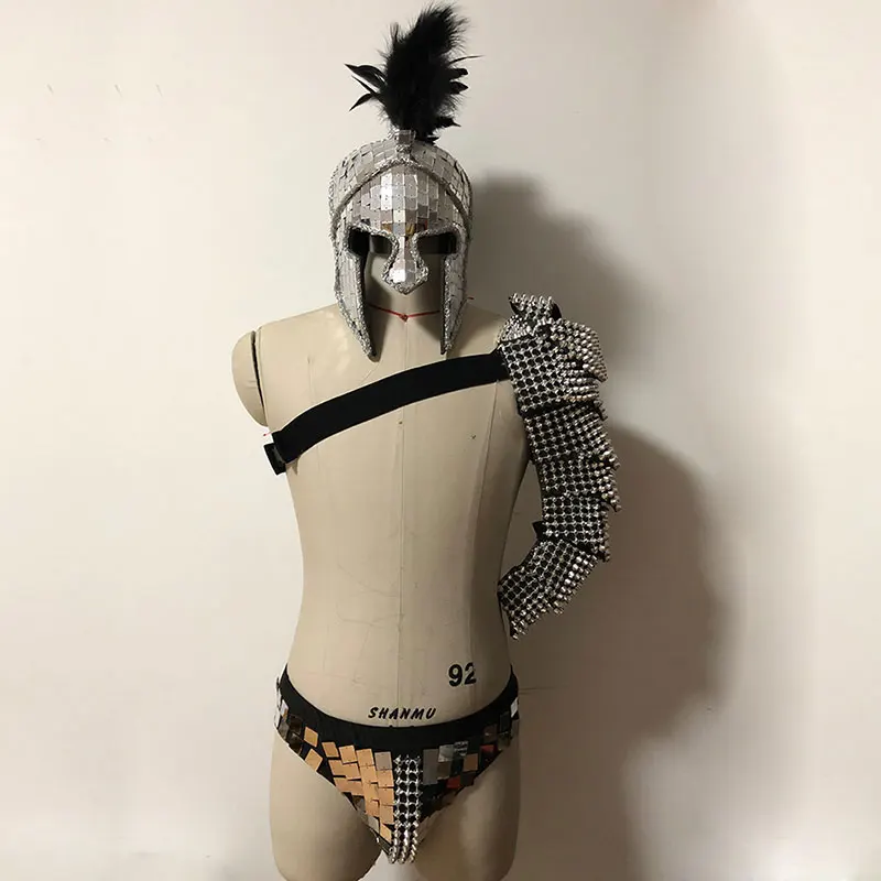 Римский самурайский зеркальный сценический костюм наборы dj вечерние rave наряд для выступлений и маскарада бар сексуальный человек подиумный показ gogo костюм броня