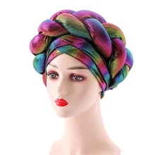 

Colorful Braids Women's Turban Caps Forehead Cross African Hat Wedding Head ties Muslim Headscarf Bonnet Turbante Mujer