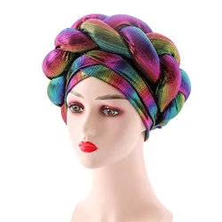 Colorful Braids Women's Turban Caps Forehead Cross African Hat Wedding Head ties Muslim Headscarf Bonnet Turbante Mujer