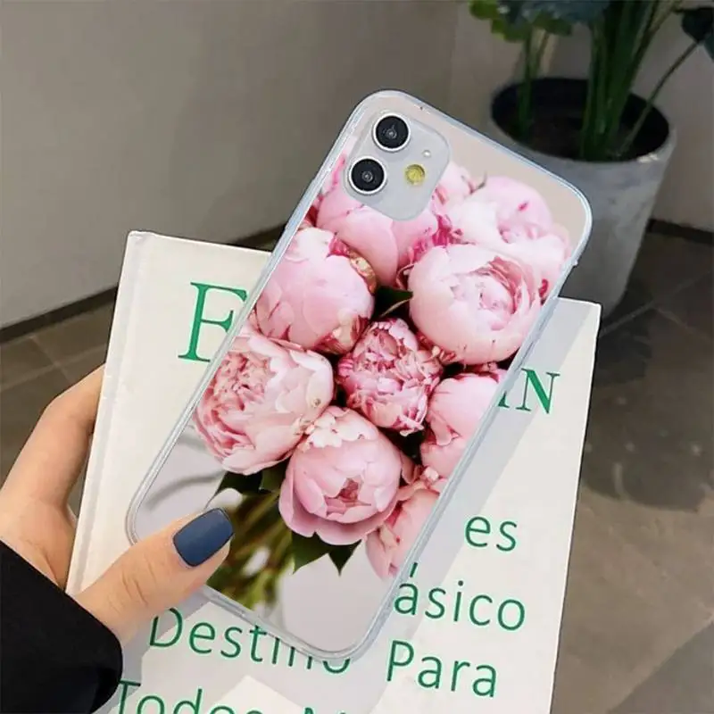 Elegant Pink Purple Peony Flower On the Vase Phone Case for iphone 13 8 7 6 6S Plus X 5S SE 2020 XR 11 12 pro XS MAX