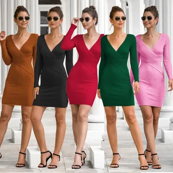 

clothing OWLPRINCESS 2020 Mid-Length Slim-Fit V-neck Jersey Dress