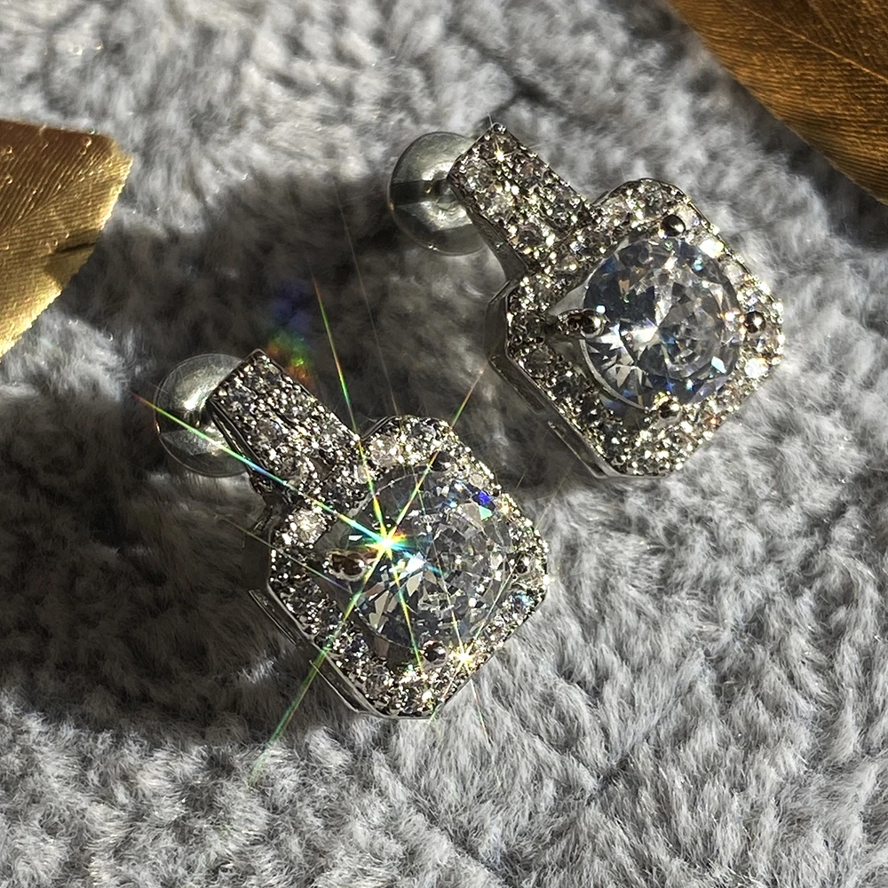Huitan Classic Square Shape Women Stud Earring Full Paved CZ Zircon Stone Luxury Female Wedding Earring Jewelry New Arrival Item