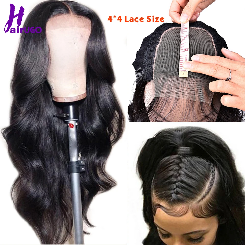 

HairUgo Malaysia Body Wave Wigs 4*4 Lace Closure Wig 100% Human Hair Wigs Remy Lace Wig Pre Plucked Hairline For Black Women