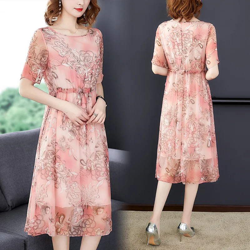

Versitile Fashion Floral Printed Dress Women's Summer 2019 New Style Crew Neck Non-mainstream Frilled Lace-up Waist Hugging A- l