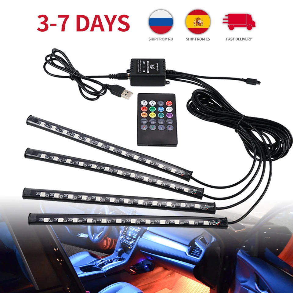 Kit de tira de luces LED de ambiente para coche, lámparas de iluminación  Interior de neón con aplicación remota, Control de música por voz,  decoración de ambiente