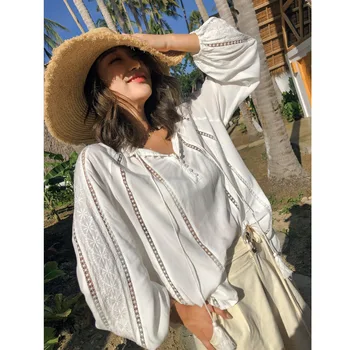 

2020 Women's New Blouses Fashion Retro Viscose Tops Long Sleeve Sweet Fairy Shirts Hollow Out Vintage Blouses Floral Mujer Shirt