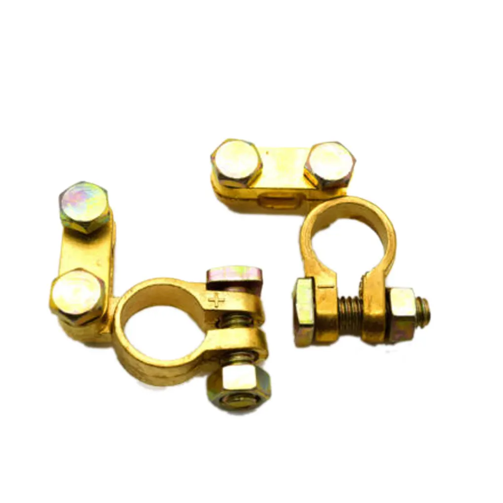 1 Pair Auto Car Replacement Battery Terminal Motorcycle Clamp Clips Brass Connector Adjustable Conductive Caps - Цвет: gold
