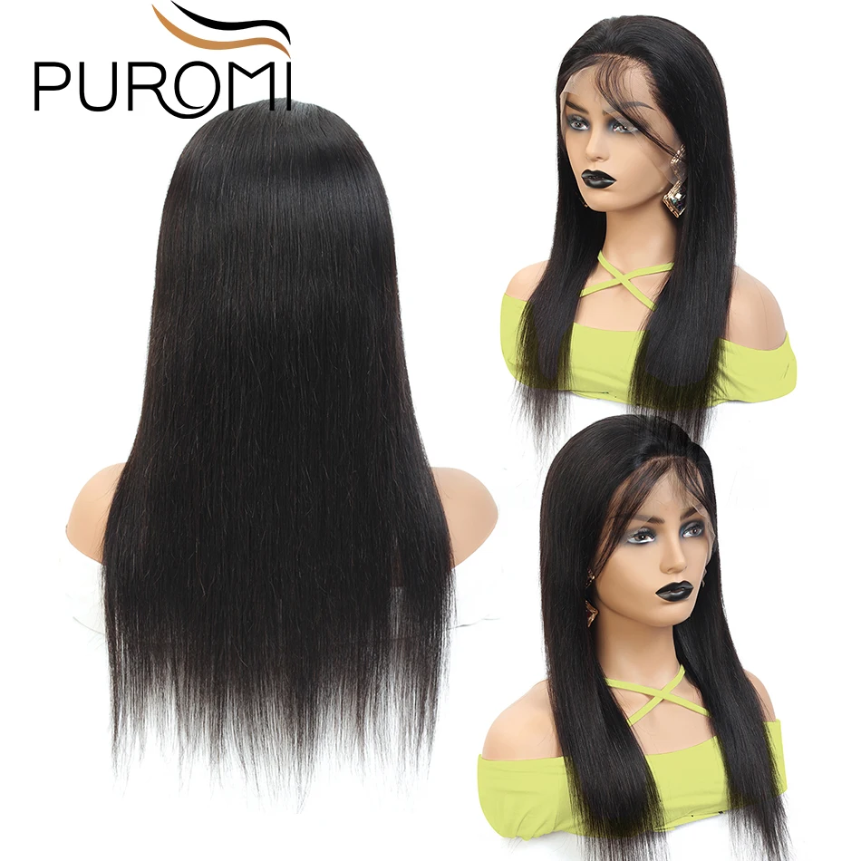 Puromi волос 13X4 Синтетические волосы на кружеве парики из натуральных волос на кружевной основе 130% прямые волосы с волосами младенца волос бразильский Реми человеческие волосы Синтетические волосы на кружеве парики 10-28 дюймов