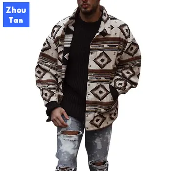 

Coats Jacket Keep Warm Men Spring Autumn Winter Long Sleeve Striped Print Brand Clothing Casual Fashion New Limited Genuine