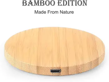 Bamboo Wood 15W Qi Wireless Charger USB C Fast Charging Pad For iPhone 15 14 13 12 Pro Max 11 XS Max X XR 8 Plus Samsung Galaxy 1