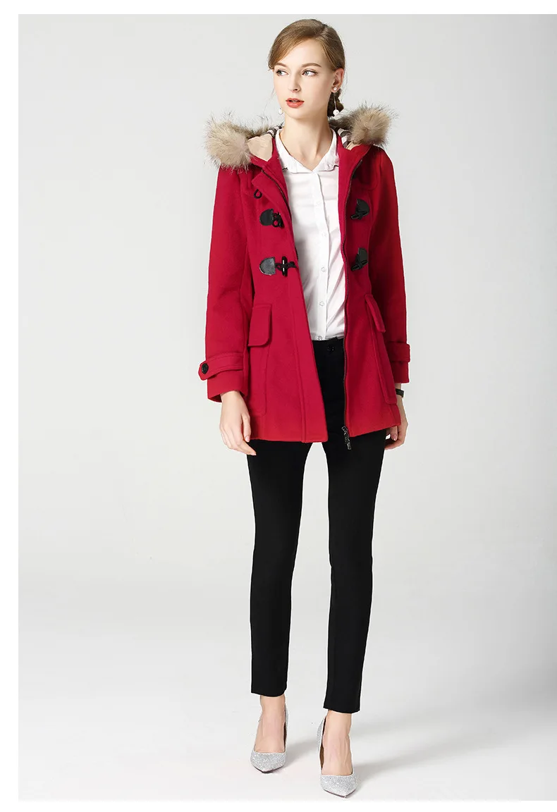 Woolen Jacket Women's Mid-length Autumn Clothing New Style Short-height Loose-Fit Fur Collar Hooded Toggle Woolen Overcoat