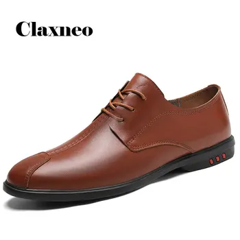 

Man Leather Shoes 2020 Summer Autumn Mens Shoe Genuine Leather Brown Leisure Footwear Male Derby Oxfords CLAXNEO New