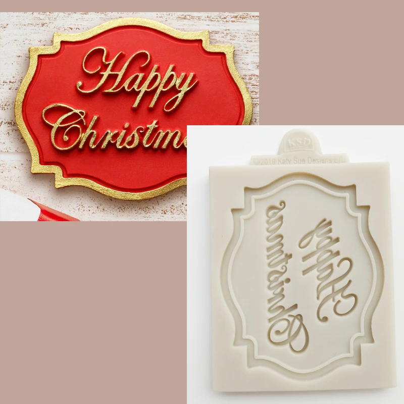 

minsunbak Cake Tools Merry Christmas Lettering Plaque Chocolate Chip Baking Tools For Cake Decoration Food Grade Silicone