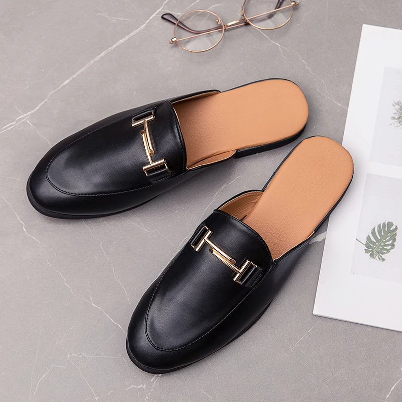 Man New Brand Summer Fashion Half Casual Shoes Male Breathable Backless Loafer Slippers Hombre Open Back Leather Comfy Mocassins | Обувь