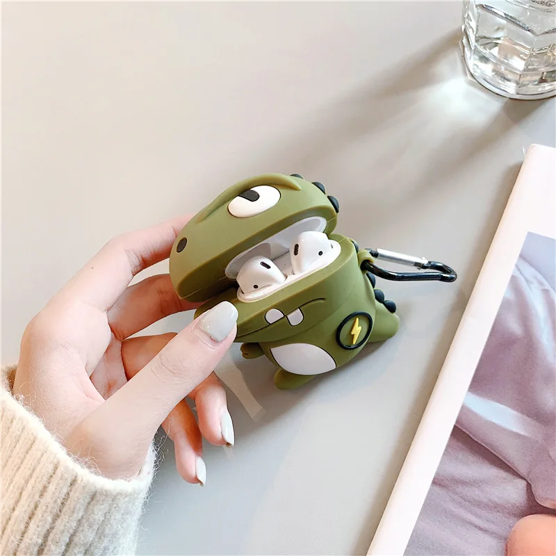 Для AirPod 2 Чехол 3D классный мальчик динозавр мультфильм мягкий силиконовый беспроводной чехол для наушников s для Apple Airpods чехол милый чехол Funda
