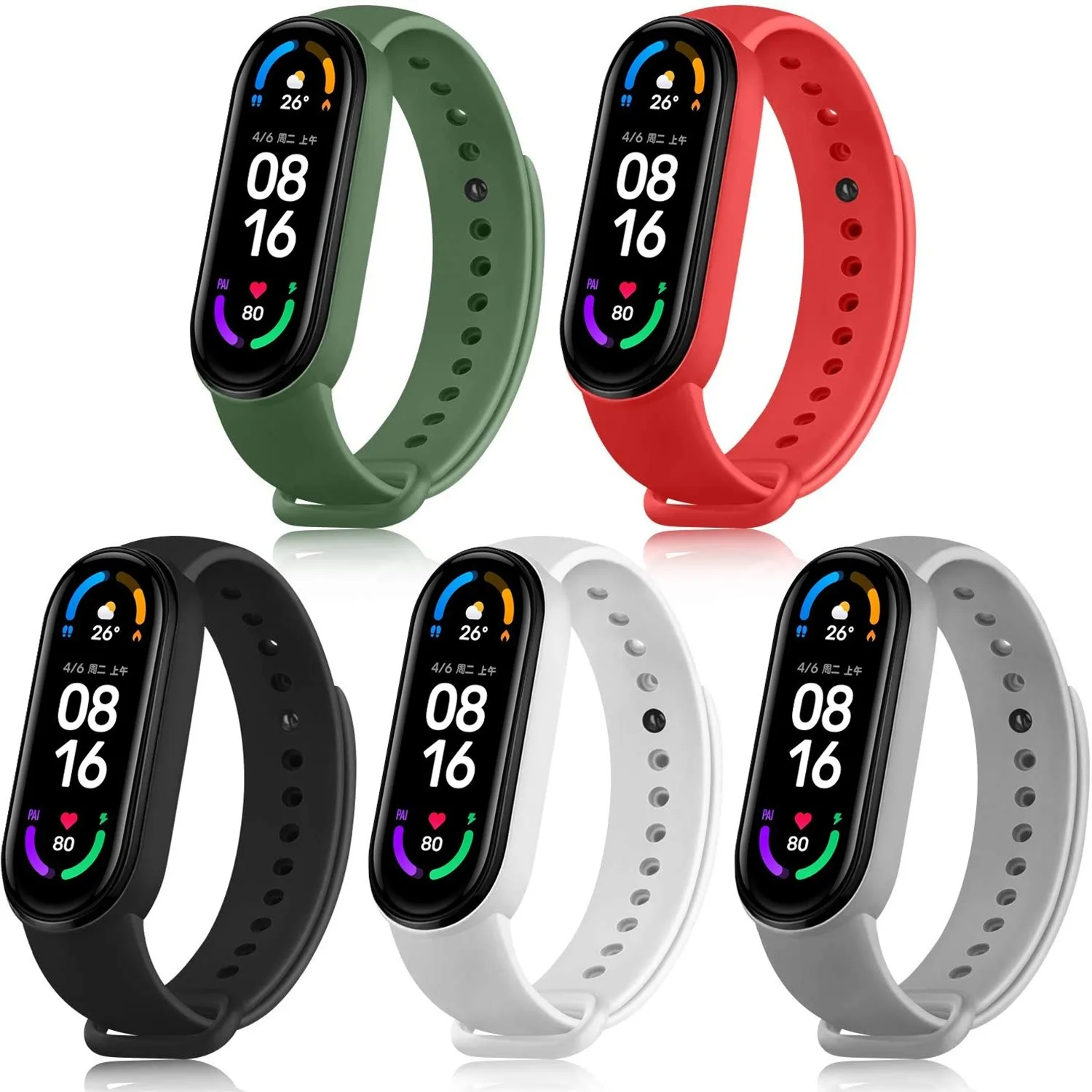 Однотонный ремешок для Xiaomi Mi Band 6 силиконовый мягкий браслет наручных часов xiomi