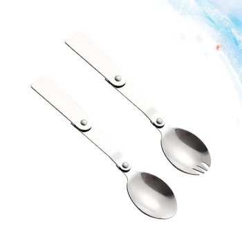 

2 in 1 Foldable Cutlery Set Stainless Steel Spoon Fork and Spoon for Travel Camping Picnic