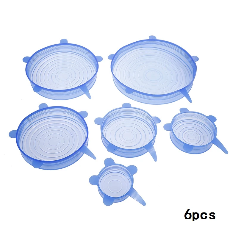 6pcs-blue Anpro, универсальные силиконовые эластичные крышки, кухонная посуда, стеклянная чаша, сковорода, крышка, силиконовая пищевая пленка, крышка, многоразовая пробка для разлива, уплотнительная крышка - Цвет: 6pcs-blue