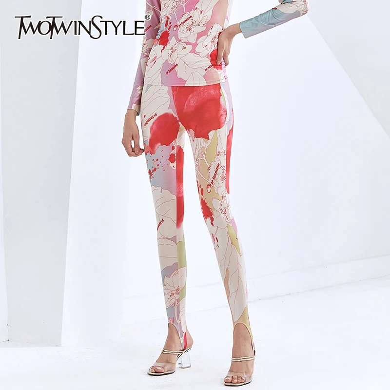 

TWOTWINSTYLE colorful Pencil pant for women high waist Print hit color Skinny Streetwear trousers female 2020 fashion clothing