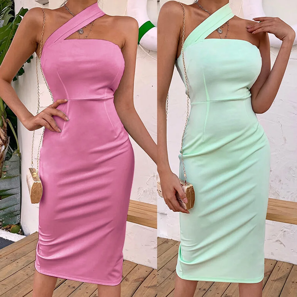 Women's One Shoulder Sexy Dress Waist Tightening Lanyard Women Bare