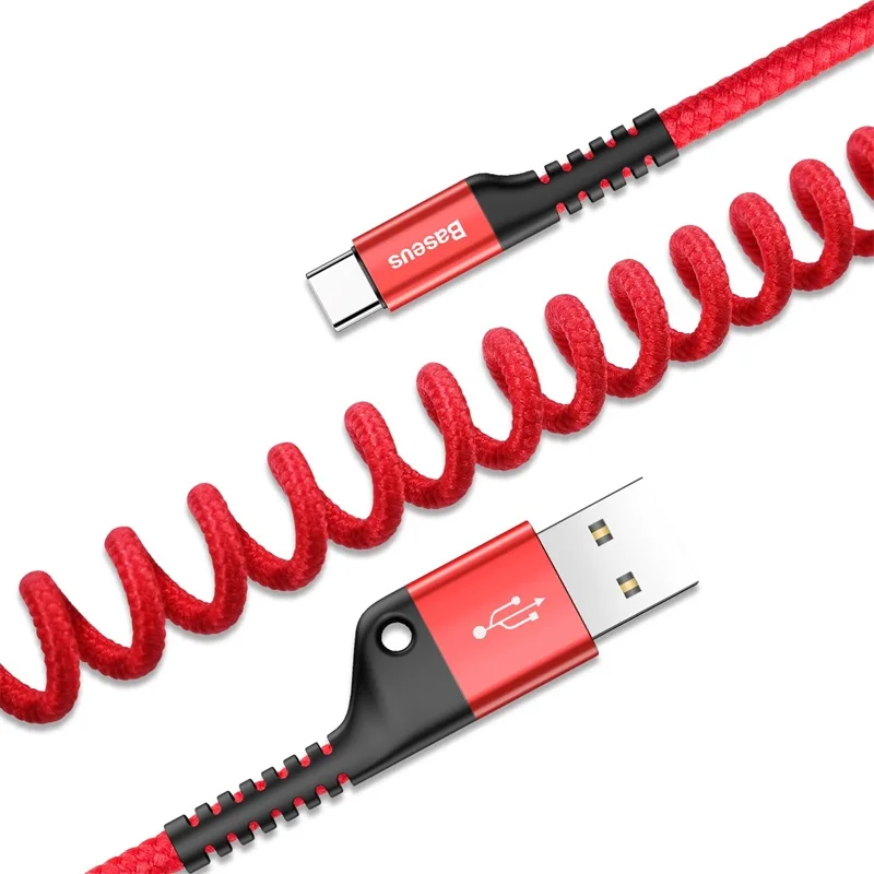 Baseus Весна USB Type C кабель гибкий эластичный стрейч кабель синхронизации данных и зарядки для samsung Xiaomi для iPhone кабель мобильного телефона - Цвет: TYPE-C Red