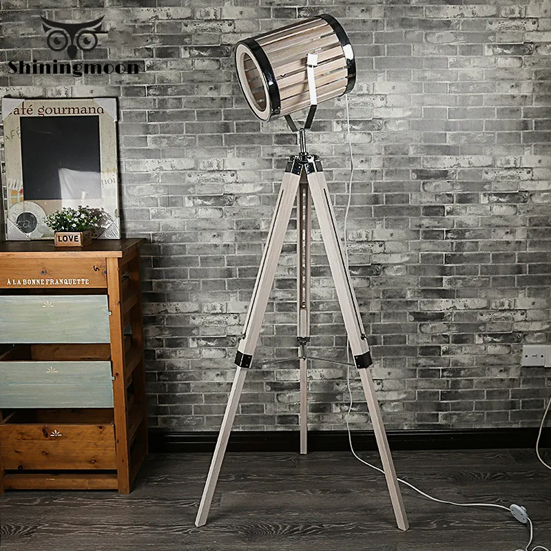 

American Industrial Retro Photo Studio Floor Lamp Modern Office Living Room Bedside Floor Light Tripod Wooden Led Light Fixture
