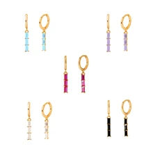 

925 Sterling Silver Mini Three Rectangle Multicolor Zircon Drop Earrings Simple Fashion Exquisite Pendant Earrings Fine Jewelry