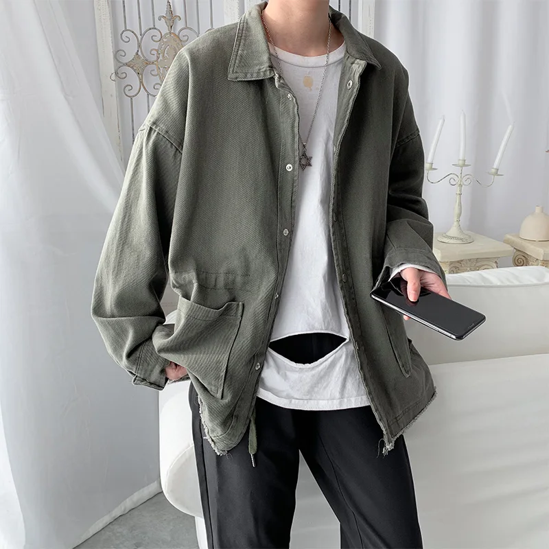 Spring Thin Cotton Jacket Men's Fashion Solid Color Pocket Tooling Jacket Men Streetwear Loose Hip Hop Bomber Jacket Men M-2XL Spring Thin Cotton Jacket Men's Fashion Solid Color Pocket Tooling Jacket Men Streetwear Loose Hip Hop Bomber Jacket Men M-2XL
