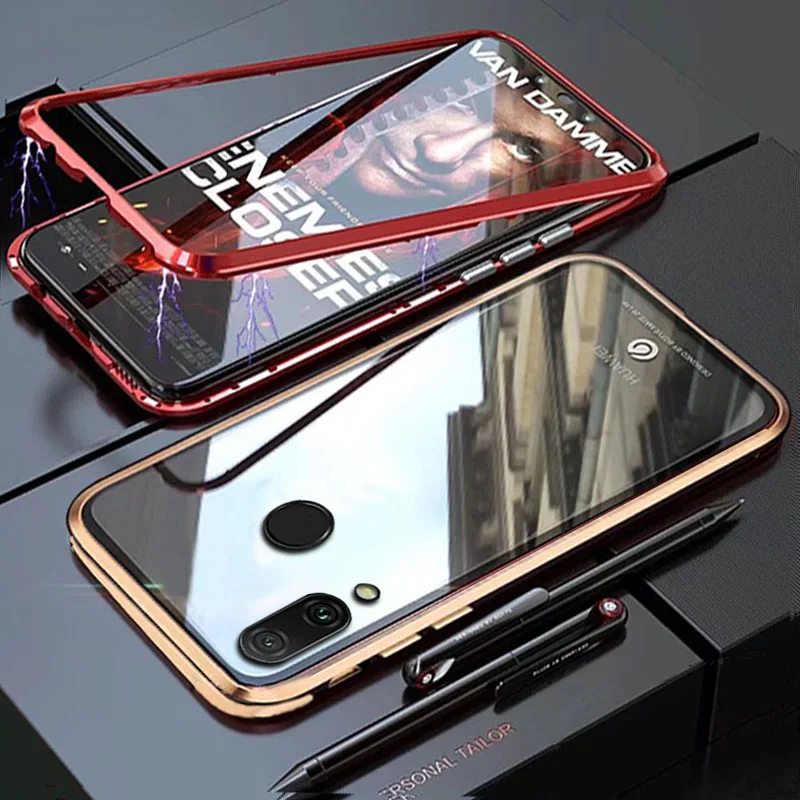YonLinTan Coque чехол для huawei Y9 Металлическая магнитная рамка Магнитная Адсорбция закаленное стекло телефонные чехлы