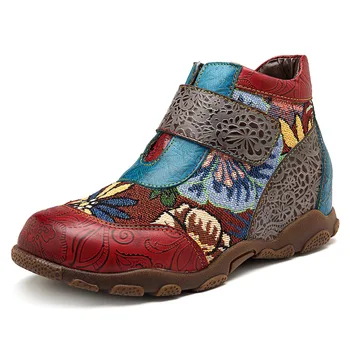 

Vintage Motorcycle Ankle Boots Women Shoes Woman Genuine Leather Bohemian Western Cowboy Boots Casual Sneakers Booties