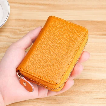 

Card Holder for Women 2020 New Organ Genuine Leather ID Card Holder Multi-card Position Card Clip Zipper Bus Card Set Coin Purse