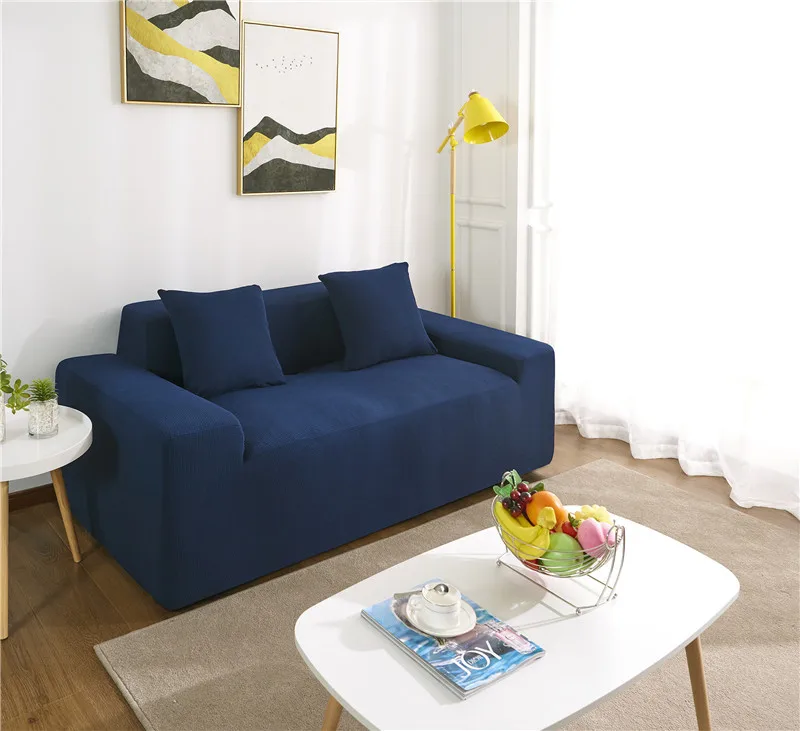Универсальный Водонепроницаемый Чехол для дивана, однотонный плотный флисовый чехол для дивана, эластичный, все включено, секционный чехол для гостиной - Цвет: Navy