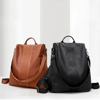 

Classic Leather Backpack Women Large Capacity Backpacks Travel Bags College Student School Shoulder Bag Vintage