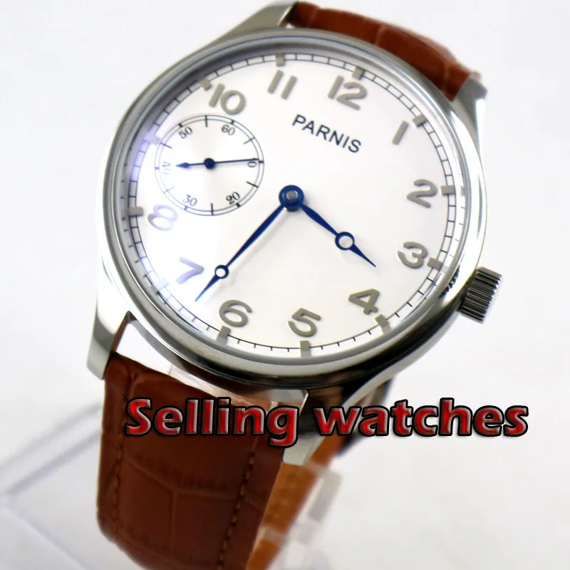 

44mm PARNIS white dial Asian ST3600/6497 Mechanical Hand Wind movement Mechanical watches green Luminous men's watches