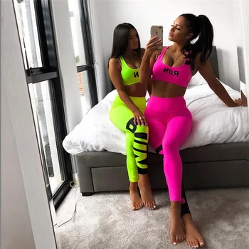 

Woman gym clothing Yoga Set Women Run Clothing Gym Leggings Padded Push-up Sling Backless Sports Bra 2 Pcs Sports Suits