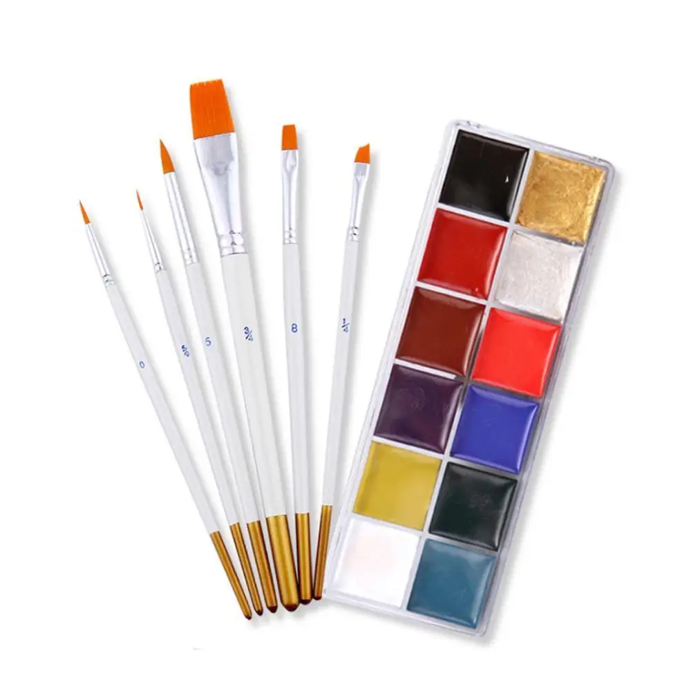 Paint 6 brushes Палитра тату для лица, краска для тела, макияж, масляная краска, искусство, Хэллоуин, вечерние, необычные, Водонепроницаемый Косметический макияж, кисть для теней, набор - Цвет: Paint 6 brushes