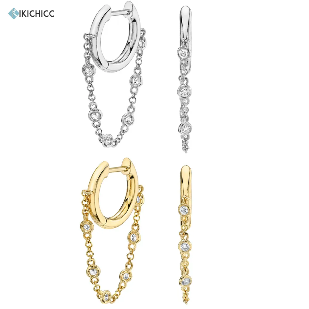 Kikichicc 925 Sterling Silver 8mm Chain Hoops Huggies Long 19mm Drop Earring 2020 Crystal CZ Zircon Women Fashion Jewelry | Украшения и
