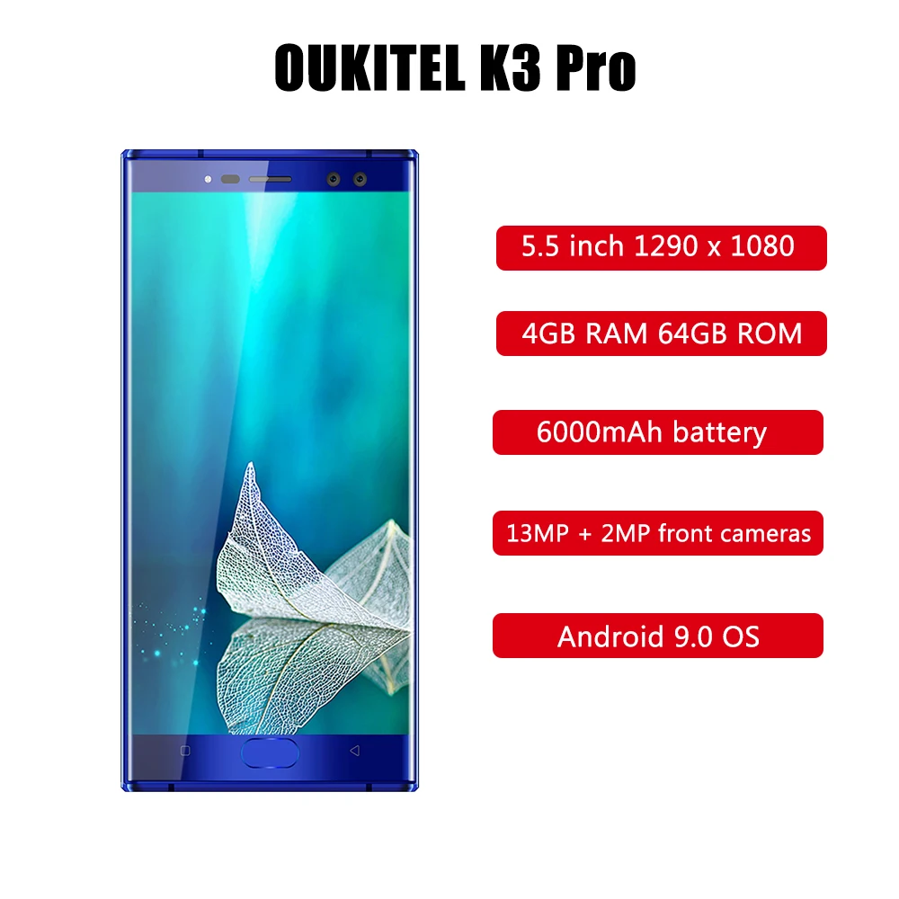 Мобильный телефон OUKITEL K3 Pro 4G 5,5 дюймов 6000 мАч 4 Гб ОЗУ 64 Гб ПЗУ 13 МП+ 2 Мп двойная задняя фронтальная камера мобильный телефон