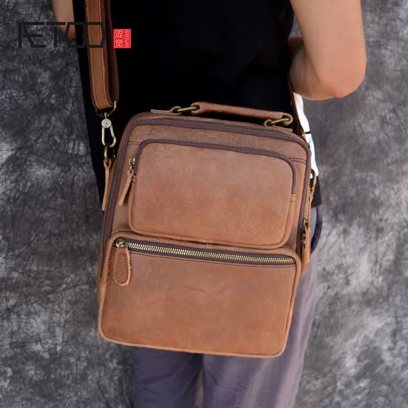 

BJYL Original retro leather men's matte leather casual shoulder Messenger bag vertical models crazy horse leather men's bag