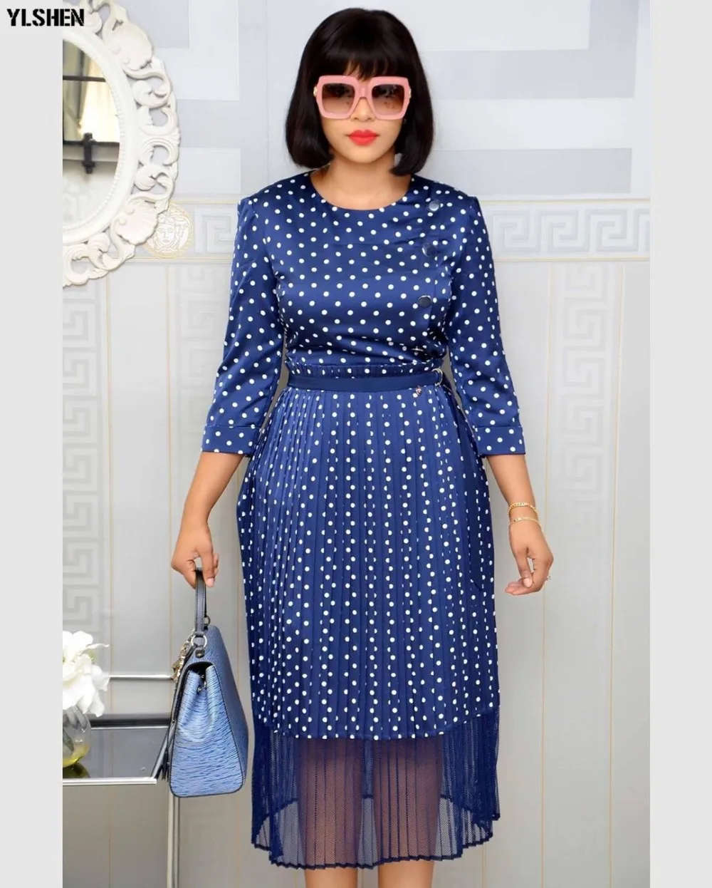 African Dresses for Women 2 Piece Set Dashiki Dot Dress + Mesh Skirt African Clothes New Fashion Bazin Robe Africaine Femme 2019 03