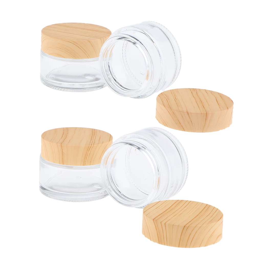 4pcs Round Glass Empty Jars Pot with White Inner Liners & Lids, Prefect for Cosmetics Face Cream Lotion Container, 30g and 50g