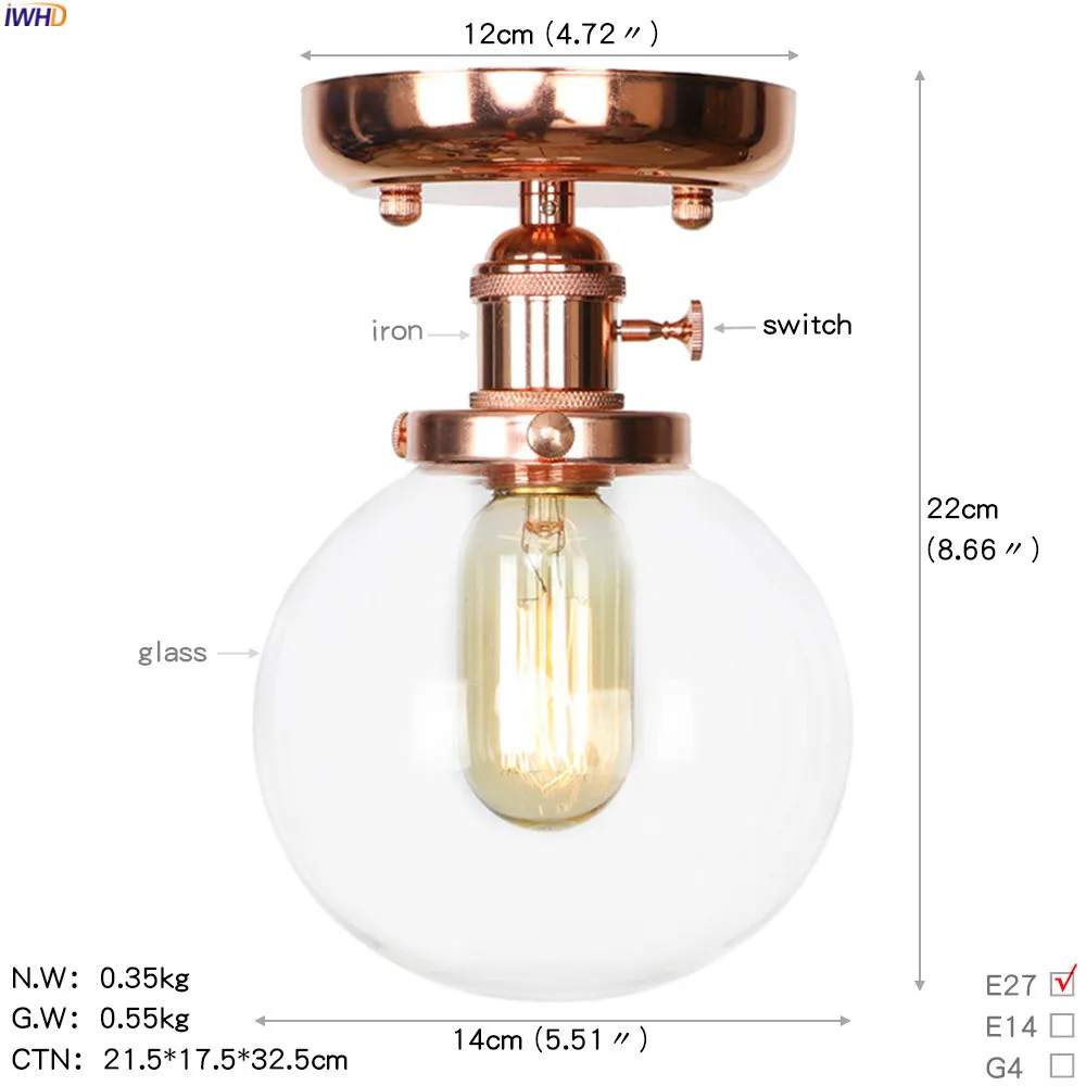 IWHD Nordic железный металлический светодиодный потолочный светильник балкон Освещение в гостиную Edison стеклянные потолочные светильники Plafon Lamparas De Techo - Цвет корпуса: Glass