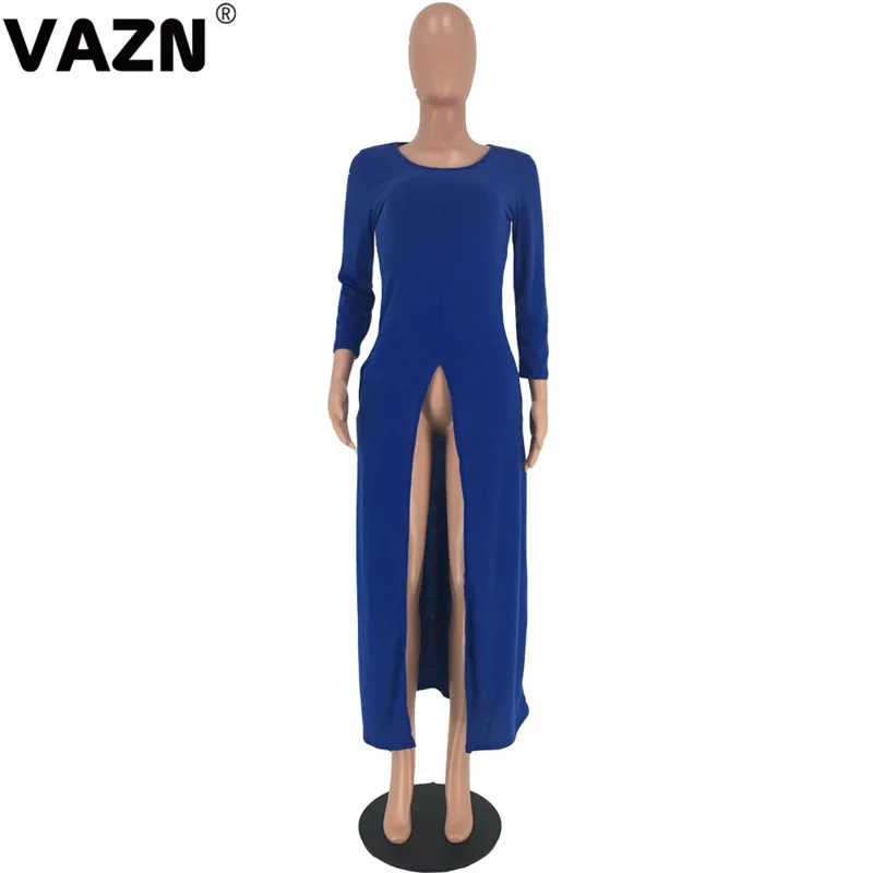 VAZN AWN5051, одноцветные,, модные, сексуальные, женские, асимметричные, Длинные Топы, сексуальные, женские, с круглым вырезом, с длинным рукавом, повседневные, открытые футболки, топы